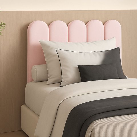 Cabeceira Solteiro Design Nuvem 45cm 5 Placas em Suede Macio:rosa Bebe