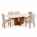 Ver mais imagens de Conjunto de Jantar Vitta 6 Lugares Tampo MDF Cadeiras Veludo Bege 180cm Bom Pastor Móveis