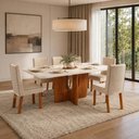 Ver imagem 1 de Conjunto de Jantar Vitta 6 Lugares Tampo MDF Cadeiras Veludo Bege 180cm Bom Pastor Móveis