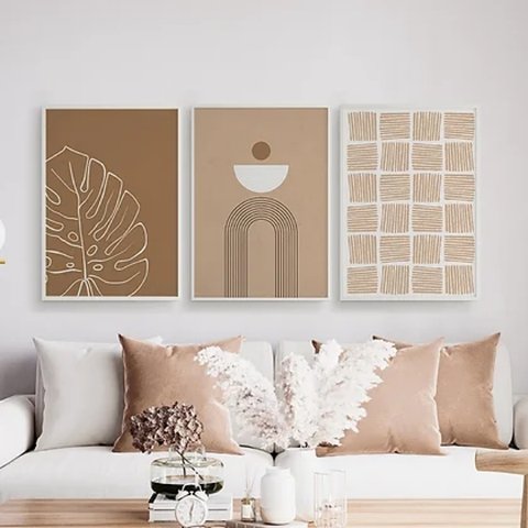 Kit 3 Quadros Abstratos Textura Marrom 33x24cm - com vidro:Madeira branca