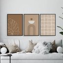 Ver imagem 2 de Kit 3 Quadros Abstratos Textura Marrom 33x24cm - com vidro:Madeira branca