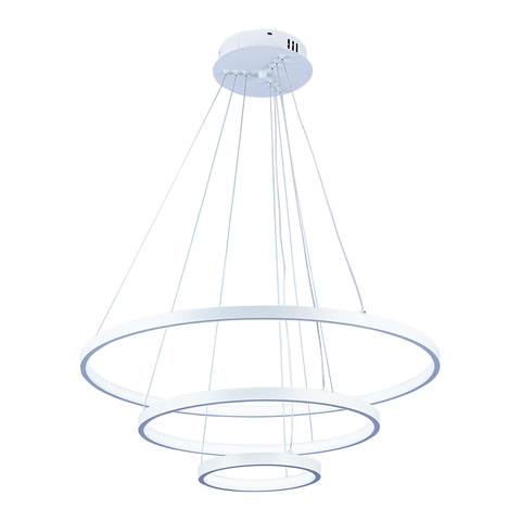 Pendente Lustre Led Moderno 3 Aros Arcos Anéis Atenas 20 40 60cm 55w 6500k Bivolt Pronto para Instal