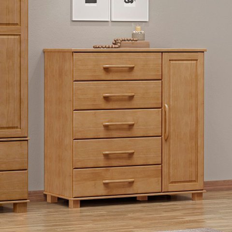 Cômoda 5 Gavetas 1 Porta Linha Ouro Madeira Maciça 2251fn Freijó Finestra