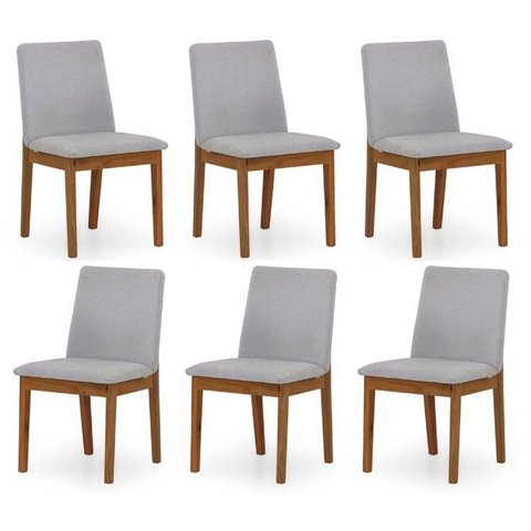 Kit 6 Cadeiras para Sala de Jantar Estofada Madeira Maciça Cecília Bege/Off White