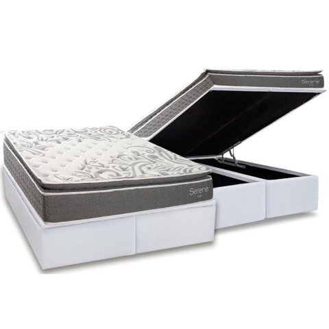 Cama Box Baú Queen + Colchão Molas Kappesberg Ensacadas Serene + Base Crc Courano White