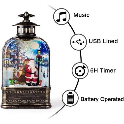 GenSwin – Lanterna de globo de neve com luz de música, funciona com  temporizador, Natal, Papai Noel, decoração de casa e presente (cobre)