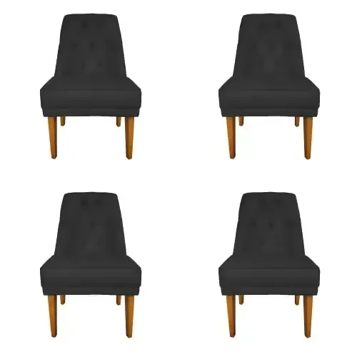 Kit 4 Cadeiras para Sala de Jantar Escritório Estofada Berlim Retro Suede Preto Eli Móveis e Decoraç