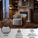 Ver imagem 5 de Poltrona Decorativa Giratória Luxuosa Linho Prata Detalhe Courino Marrom Montada Sala Hall