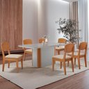 Ver imagem 1 de Mesa de Jantar Isadora 180cm Tampo MDF Vidro com 6 Cadeiras Veludo Creme Off White Naturale