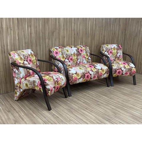 Conjunto Poltronas Braço Madeira Floral 66 México