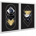 Ver imagem 2 de Kit 2 Quadros Geométricos Preto Dourado Mármore 24x18cm - com Vidro:moldura Preta