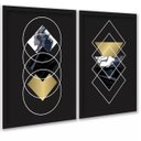 Ver imagem 1 de Kit 2 Quadros Geométricos Preto Dourado Mármore 24x18cm - com Vidro:moldura Preta