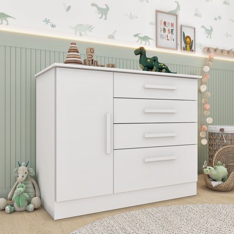 Cômoda Infantil 1 Porta 4 Gavetas 104cm Harmonia Yescasa Branco/Neve