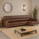 Ver imagem 1 de Sofá em Corino 344cm com Chaise 4 Lugares Pés em Metal Linha Premium Maximu