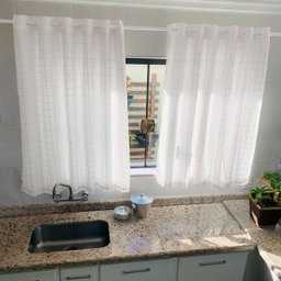 Cortina para Cozinha Branca de Voil 2,00 X 1,20m com Ilhós Artesanal Xadrez Rústico com Forro - 4