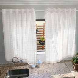 Cortina para Cozinha Branca de Voil 2,00 X 1,20m com Ilhós Artesanal Xadrez Rústico com Forro - 3