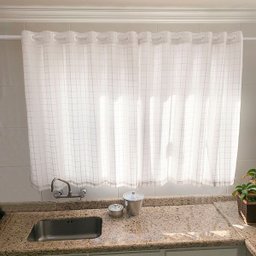 Cortina para Cozinha Branca de Voil 2,00 X 1,20m com Ilhós Artesanal Xadrez Rústico com Forro - 5