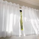 Ver imagem 1 de Cortina para Cozinha Branca de Voil 2,00 X 1,20m com Ilhós Artesanal Xadrez Rústico com Forro