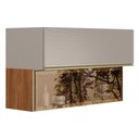Ver imagem 1 de Armário Aéreo Proença 120cm Basculante 1 Porta Mdf e 1 Porta Vidro Reflecta Nogueira Touch/nude