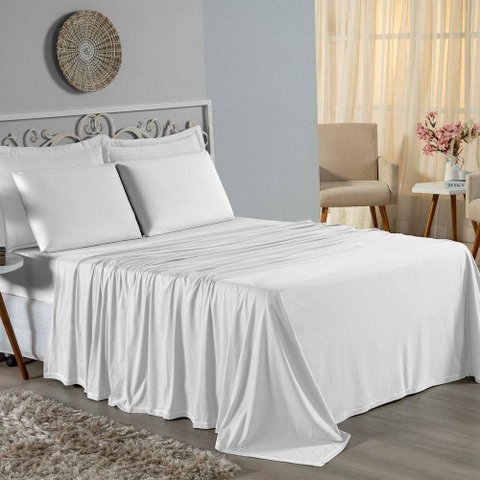 Lençol de Cima Solteiro Nobre 1 Peça 1,60m X 2,40m Malha 100% Algodão - Branco