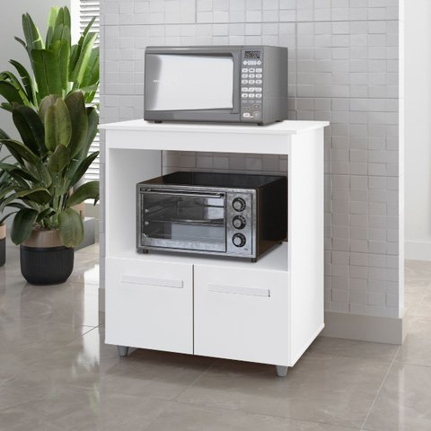 Balcão Multiuso Angela 75cm 2 Portas com Espaço para Microondas ou Forno Cor:branco