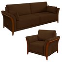 Ver imagem 1 de Kit Sofá Living 3 Lugares e Poltrona 102cm Pés Madeira Roya M22 Veludo Marrom - Mpozenato