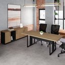 Ver imagem 1 de Conjunto para Escritório com Mesa de Reunião 6 Lugares e 2 Armários Baixos com Chave Espresso Móveis Macadâmia Preto Marrom