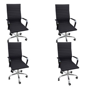 Kit 4 Cadeiras Eames Esteirinha Presidente Escritório Alta Preta