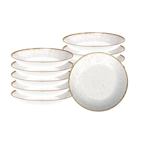 Conjunto de Pratos Fundo Rústico Marrom em Porcelana Decorada 22 Cm - Tramontina 96980011