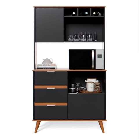 Armário para Cozinha Arizona com Adega:preto/freijó