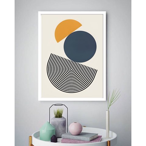 Quadro Decorativo Abstrato Círculos Espiral Preto - 70x50cm:moldura Preta