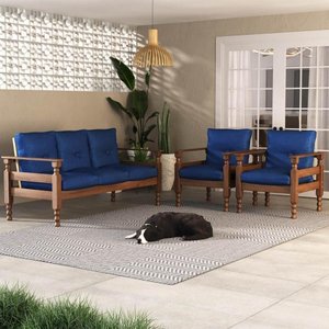 Jogo Sofá Madeira Maciça 3 Lugares e 2 Poltronas Liz Multimóveis Vcr7001