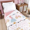 Ver imagem 1 de Kit Cobre Leito Colcha Carrosel Infantil Solteiro 2 Peças Microfibra Dupla Face - Princesa Princess