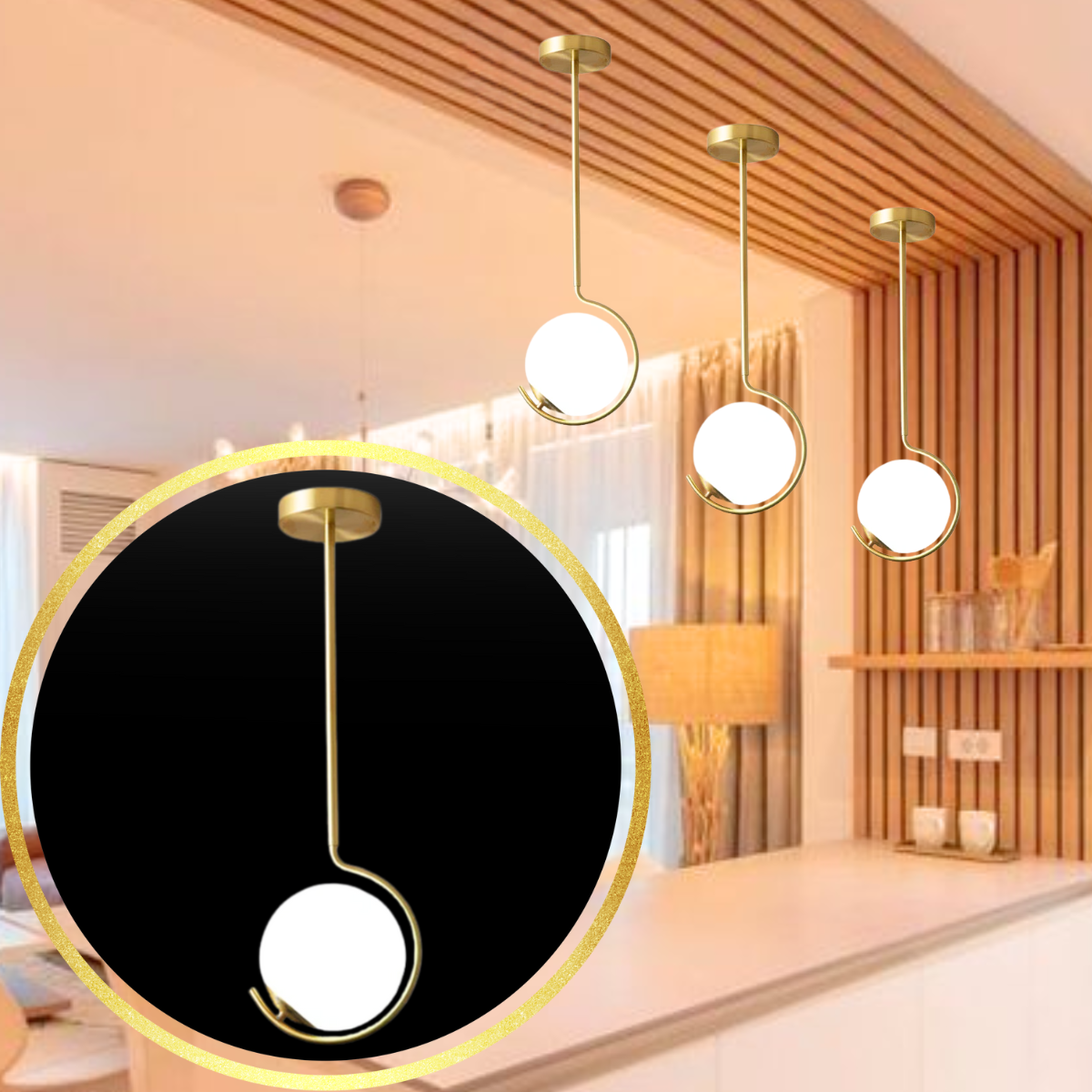 Ver imagem 1 de Luminária Jabuticaba 60cm Metal Dourada Globo Vidro Pendente Lustre Teto Kjdd-e-067-gold