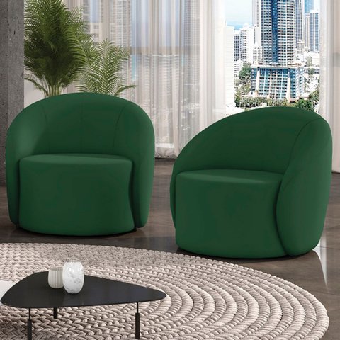 Poltrona Sala Decorativa Redonda Kit 2 Steve Veludo Verde I01 - Mpozenato