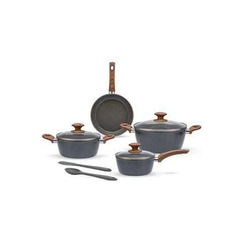 Jogo de Panelas Brinox Antiaderente Ceramic Life 6 Peças Marble Wood com Indução Cinza Escuro