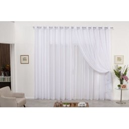 Cortina de Varão Voil Duplo Branco 4,00x2,50 Sala Quarto - 1