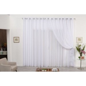 Cortina de Varão Voil Duplo Branco 4,00x2,50 Sala Quarto