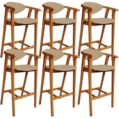 Kit 06 Banquetas Alta Para Cozinha Sala de Jantar Fixa Cecília L02 Linho Bege Escuro - Lyam Decor