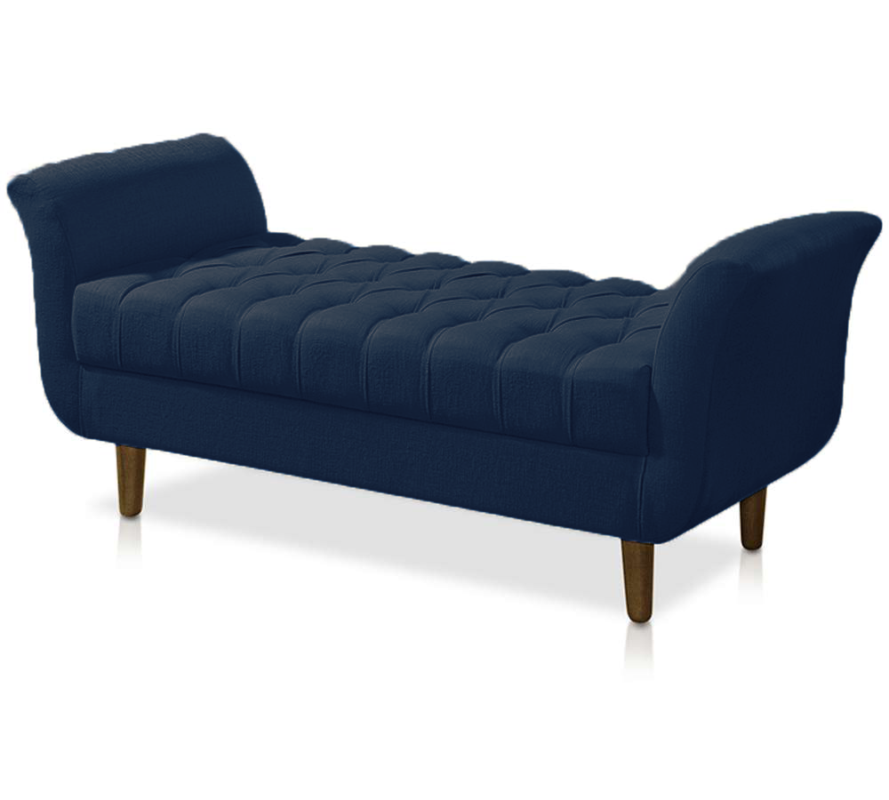 Recamier Puff Banco Namoradeira Sofá Sala 02 Lugares 150cm Grécia Suede Azul Marinho - Dl Decor