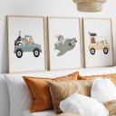 Ver imagem 1 de Kit 3 Quadros Decorativos Infantil | Safari - Meios de Transportes NO2 - 30x40 - Moldura Madeira