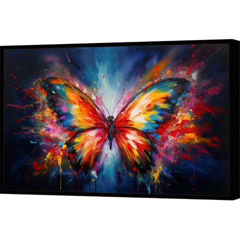 Quadro Decorativo Abstrato Canvas Moldura Flutuante Borboleta Cores Gg