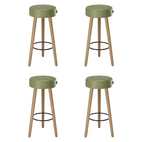 Banqueta Alta Estofada Pés Palito Kit 4 Hong Sintético Verde S08 - Mpozenato