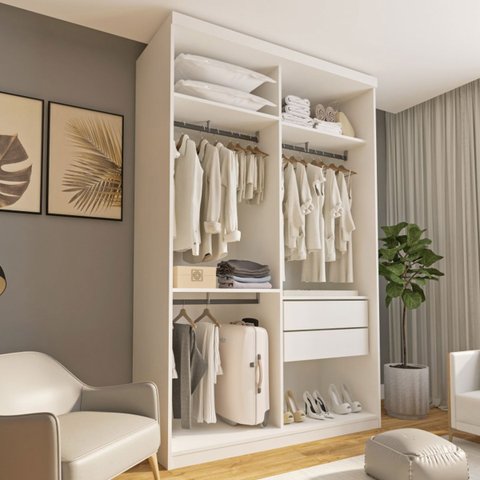 Closet Solteiro sem Portas 2 Gavetas Júlia Minastex Branco