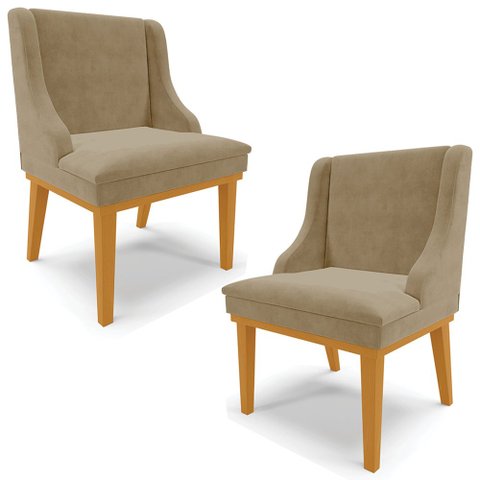 Kit 2 Cadeiras Decorativas Sala de Jantar Base Fixa de Madeira Firenze Suede Nude/Castanho G19 - Gra