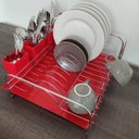 Ver imagem 7 de Escorredor De Louça Pratos Com Bandeja E Porta Talheres Pia Vermelho