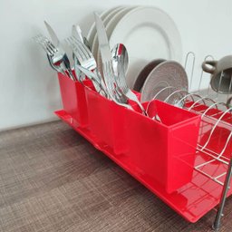 Escorredor De Louça Pratos Com Bandeja E Porta Talheres Pia Vermelho - 4
