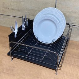 Escorredor De Louça Pratos Com Bandeja E Porta Talheres Pia Preto - 5