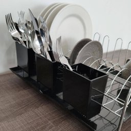 Escorredor De Louça Pratos Com Bandeja E Porta Talheres Pia Preto - 4