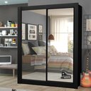 Ver imagem 1 de Guarda-Roupa Solteiro Madesa Dallas Plus 2 Portas de Correr de Espelho 4 Gavetas Preto Cor:Preto